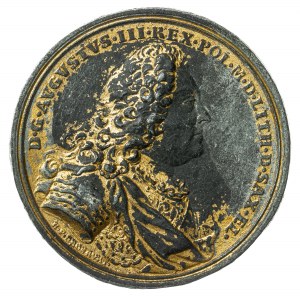 August III, medal koronacyjny 1734, stara kopia, złocenie