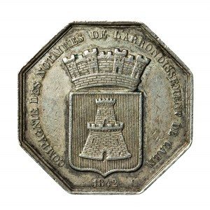 Normandia, żeton notariacki de Caen 1842, srebro