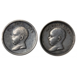 Francja, zestaw 2 małych medali o średnicy 15 mm, srebro, 1856