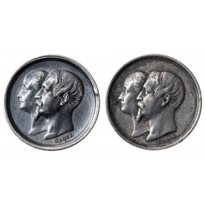 Francja, zestaw 2 małych medali o średnicy 15 mm, srebro, 1856