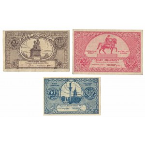zestaw 3 biletów zdawkowych 1924 rok, 10, 20 i 50 groszy