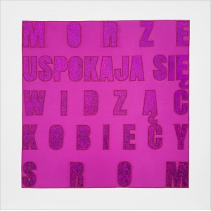 Iwona DEMKO (1974), katalánské přísloví z cyklu Růžový čtverec na bílém pozadí; 2022