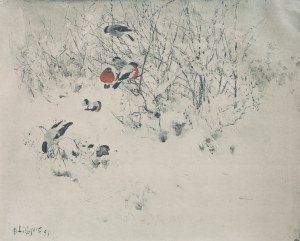 Bruno LILJEFORS, Szwecja, XIX/XX w. (1860 - 1939), Sikorki w zimie, 1891 r.