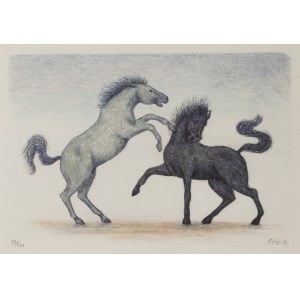 Künstler unerkannt, Schweden, 20. Jahrhundert, Pferd, Balz, um 1990.