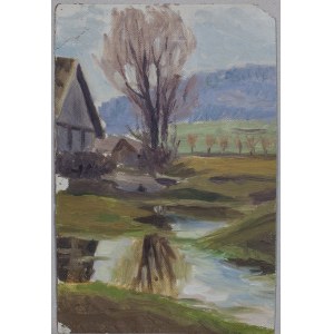 Artist unrecognized, Poland, 20th century, Landscape with rural buildings, 20th century.
