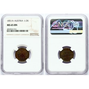 Austria 1/2 Kreuzer 1851 A NGC MS 65 BN TOP POP