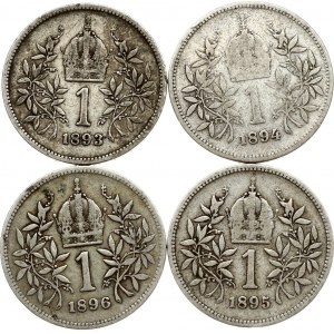 Austria 1 Corona 1893-1896 Lot of 4 Coins