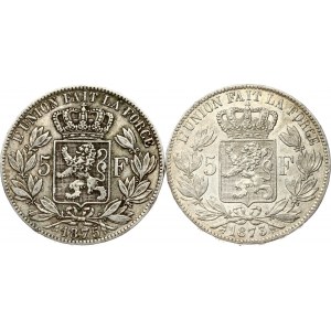 Belgium 5 Francs 1873 & 1875 Lot of 2 coins