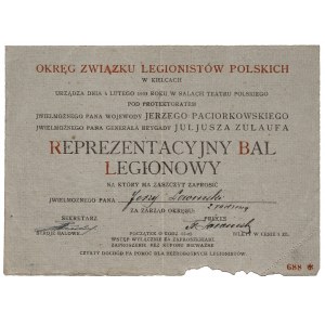 II RP, Zaproszenie na bal legionowy 1933 Kielce