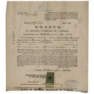 Bilet kwartalny na swobodne przebywanie w Warszawie 1890