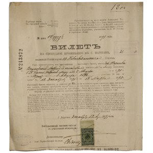 Bilet kwartalny na swobodne przebywanie w Warszawie 1891