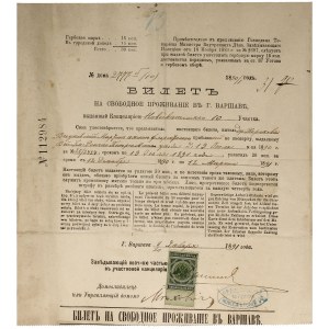 Bilet kwartalny na swobodne przebywanie w Warszawie 1891