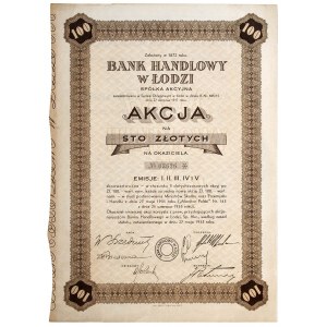 Bank Handlowy w Łodzi akcja 100 zł 1935