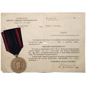 II RP Medal Niepodległości wraz z dokumentem W.Winkler 