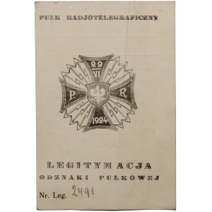 II RP legitymacja Odznaka Pamiatkowa Pułku Radiotelegraficznego