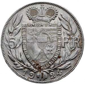 Liechtenstein, Jan II, 5 franków 1924 - rzadkość
