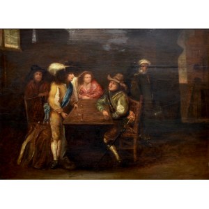 UNBEKANNTES GEMÄLDE, Europa, 17./18. Jahrhundert, Genreszene - Gesellschaft an einem Tisch