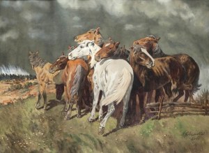 Leon KOWALSKI (1870-1937), Konie przed burzą