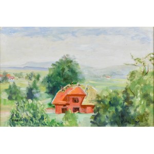 Irena WEISS - ANERI (1888-1981), Kalvarienberg - Landschaft mit einem im Bau befindlichen Haus, ca. 1970