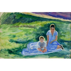 Irena WEISS - ANERI (1888-1981), In der Sommersonne - Bildnis eines Mannes mit Kind, um 1914