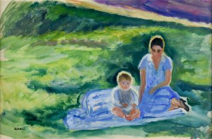 Irena WEISS - ANERI (1888-1981), W letnim słońcu - Portret piastunki z dzieckiem, ok. 1914