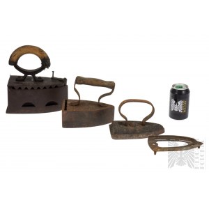Set of Three Old Irons and Stand