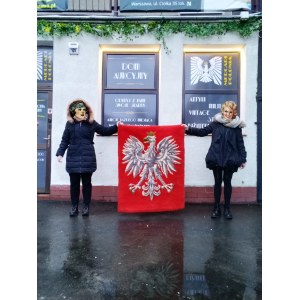 People's Republic of Poland, Czechowice-Dziedzice - Large Wool Wall Carpet White Eagle in Crown, Beskid Art *.