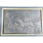 Obraz Relief Metalowy Scena Polowania na Kaczki z Aportującym Psem