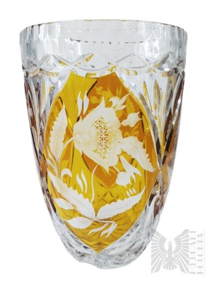 Bohemia - Two Tinted Crystal Vases with Floral Motif.