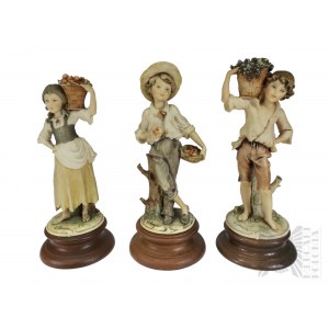 Italy, Florence, 1982. - Set of Signed Giuseppe Armani Collector Figures: Girl with Basket of Peaches, Boy with Basket of Grapes, Boy with Basket of Apples