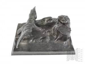 Hand Carved Bronze Eagle Inkwell.