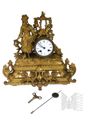 Old Gilded Shepherdess Mantel Clock