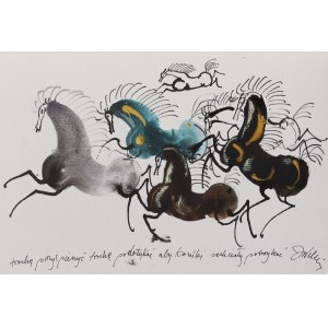Józef Wilkoń ( nar. 1930), Tabun konik se rve s modrým koněm.