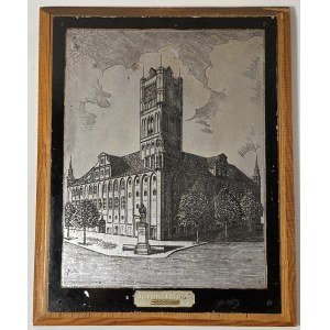 People's Republic of Poland, etching painting on steel of the Town Hall in Toruń, 1956