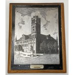 People's Republic of Poland, etching painting on steel of the Town Hall in Toruń, 1956