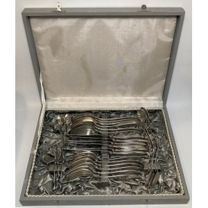 PRL, zestaw sztućców srebrnych w oryginalnej kantynie - wzór Amerykański, Hefra, 1963-1986