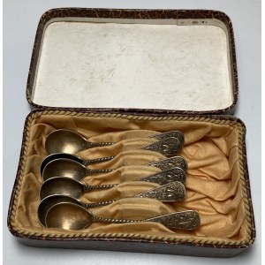 Germany, set of 6 silver coffee spoons in original packaging, turn of the 20th century