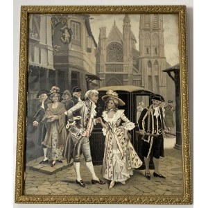 France, framed silk jacquard - street scene, Neyret Brothers, A. Perez, 19th century