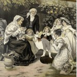 France, framed silk jacquard - family scene in the garden, Neyret Brothers, F. Morgan, 19th century