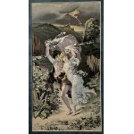 Francja, żakard jedwabny w ramie - Burza, Pierre August Cot, XIX wiek