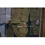 [PIŁSUDSKI Józef] Farbreproduktion einer Fotografie von Marschall J. Piłsudski umgeben von Militärs, September 1934 Moszczenica bei Żywiec 62 x 76cm, [BS].