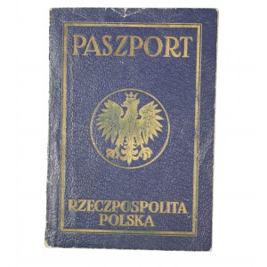 Paszport II RP [wydany już po II WŚ] ze zdjęciem, dla polskiego lotnika [Karol Miller], 1947r., stan bardzo dobry, inny typ orła na okładce, RZADKIE