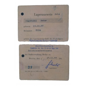 LAGERAUSWEIS dla Polaka, należy do wspólnoty meszkaniowej obozu Berlin-Lankwitz, datowany 15.11.44r.