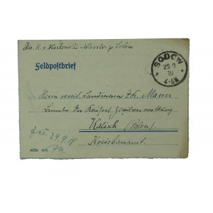 Feldpostbrief korespondencja w języku polskim, datowana 22/23.IX. 1918r. Sodow