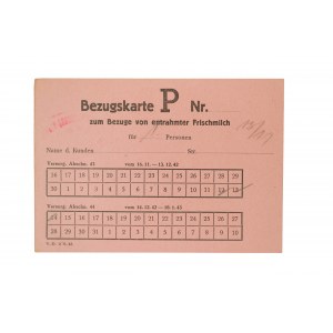 [Druhá světová válka] Průkaz umožňující nákup odstředěného čerstvého mléka platný od 21.9.42 do 10.1.43.