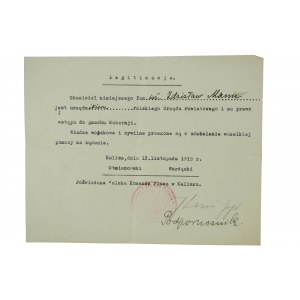 Passierschein für das Recht, das Gebäude der Gubernia in Kalisz zu betreten, 13. November 1918