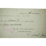 POZWOLENIE NA BROŃ , Kalisz 15 listopada 1918 roku, podpis przedstawiciela Wydziału Broni przy Sztabie Komendanta Miasta