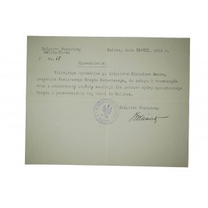 [POWSTANIE WIELKOPOLSKIE] UPOWAŻNIENIE do zakupu 5 browningów wraz z amunicją, Kalisz 30.XII.1918r.