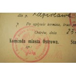 PRZEPUSTKA nr 98522 na przejazd z Ostrowa do Kalisza i z powrotem I baon 2 pułku strzelców wielkopolskich 23.4.1919r.