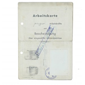 ARBEITSKARTE polnischer Arbeitskräfte / Labor card of a Polish forced laborer deported to the Third Reich , issued 31.10.1942. [COMPLETE]